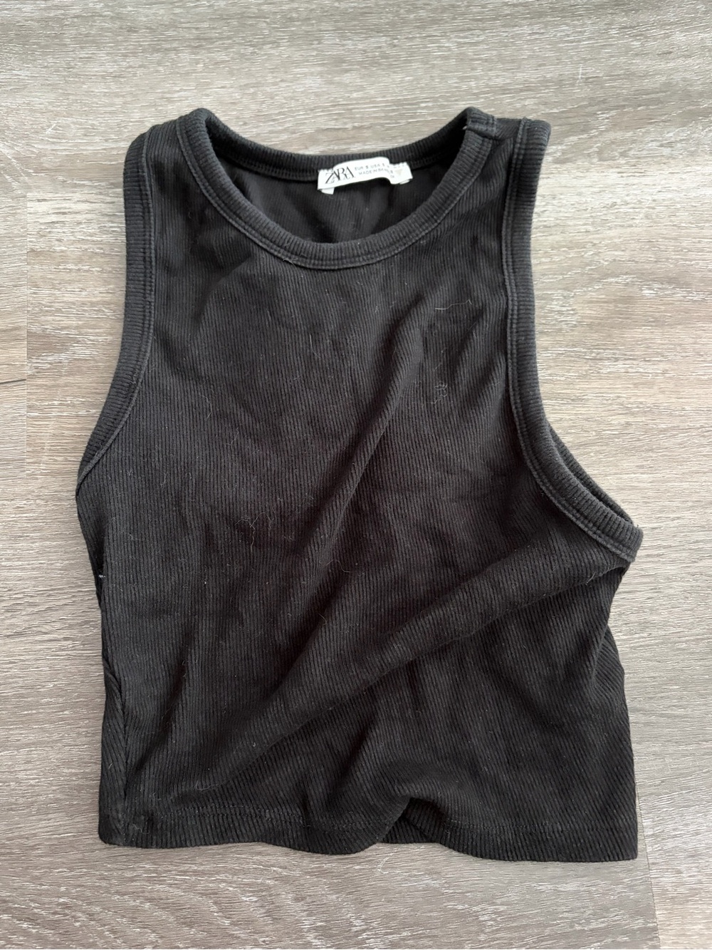 Zara Black Ribbed Cropped Tank